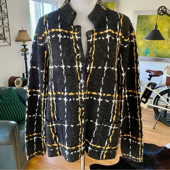 Adrienne Vittadini. Black, Yellow & White  Plaid Jacket / Cardigan. XL FAB ♥️ - Picture 13 of 17